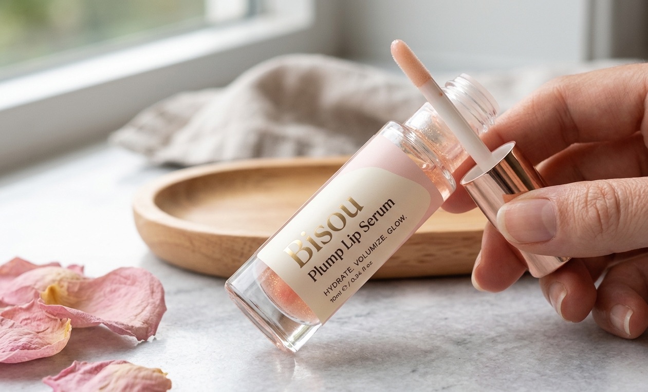 Bisou Plump Lip Serum bottle with applicator wand